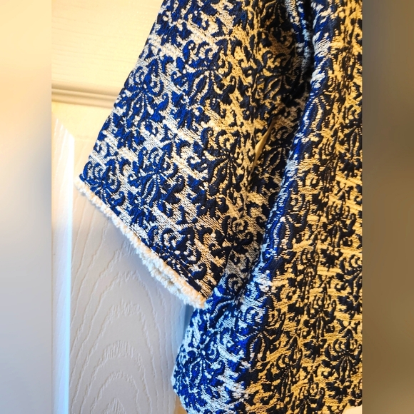 NWT GIULIA MADE IN ITALY METALLIC BLUE CREAM CLASSIC TAPESTRY JACKET M/L - Picture 2 of 8